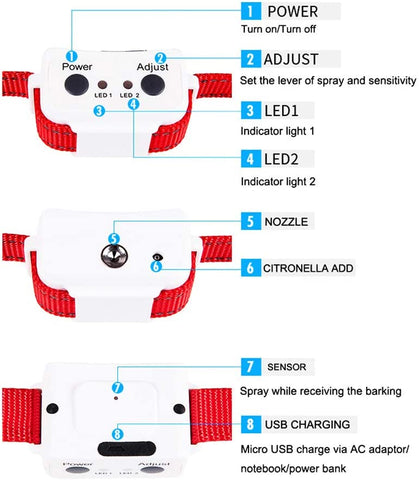 Citronella  Spray Anti Bark Collar (Rechargeable & Waterproof) All Terrain